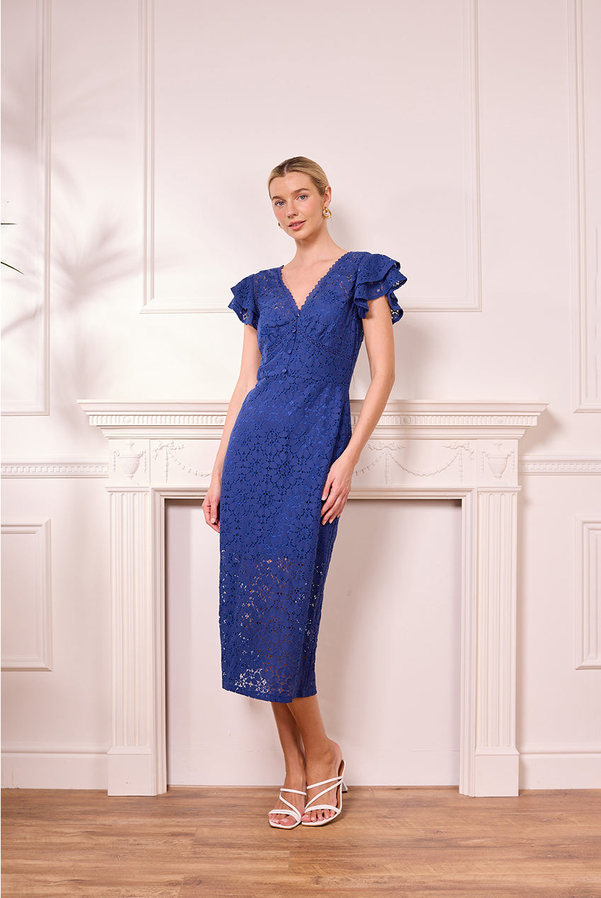 Navy Lace Midi Dress J040229CBTBLEF