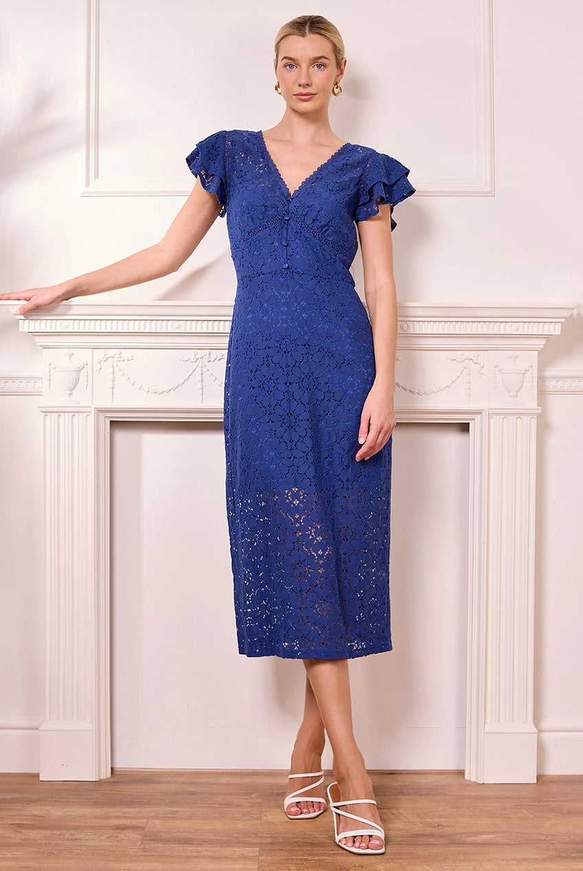 Navy Lace Midi Dress J040229
