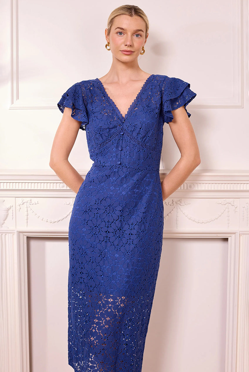 Navy Lace Midi Dress J040229