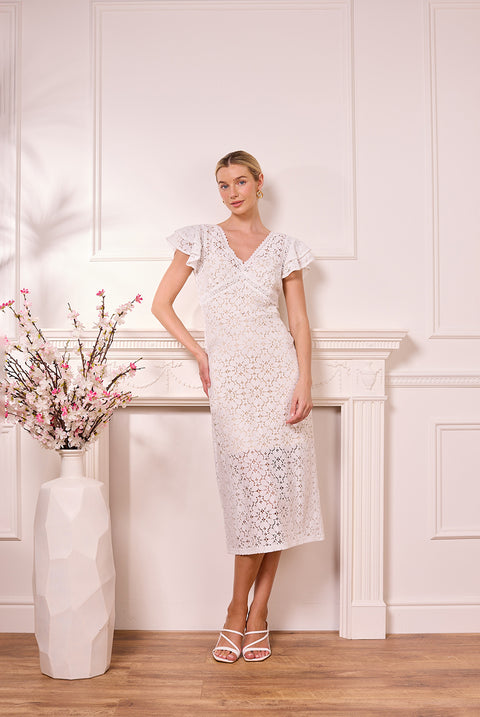 White Lace Midi Dress by Angeleye