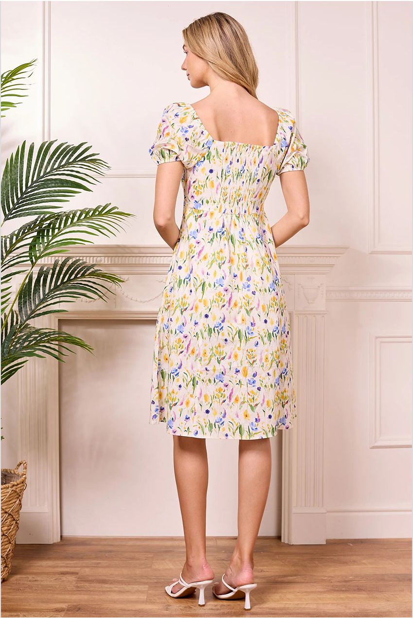Ditsy Floral White Midi Summer Dress J042577