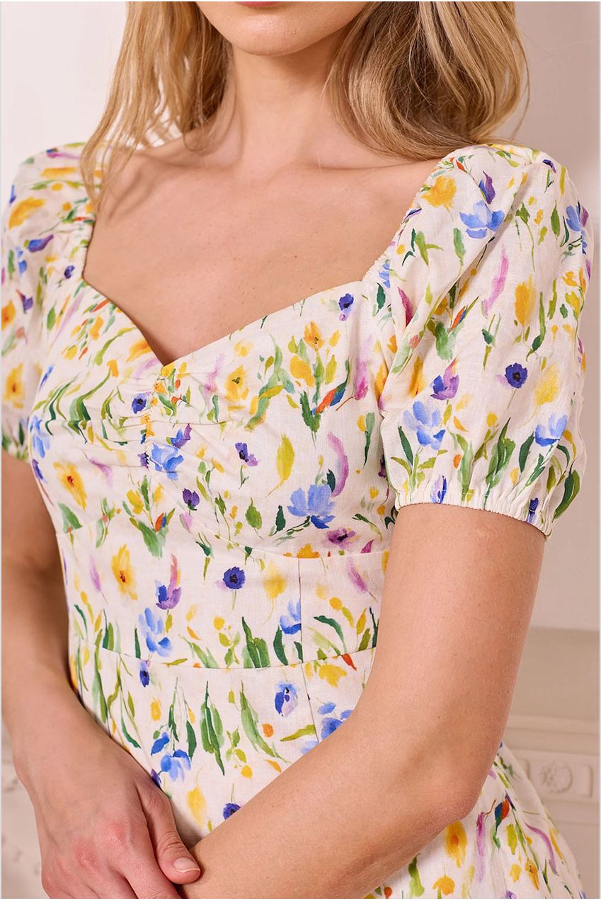 Ditsy Floral White Midi Summer Dress J042577