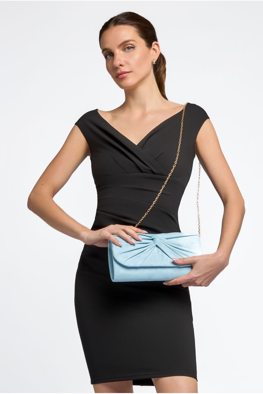 Light Blue Suede Clutch Bag With Knot Detail ALJ2724