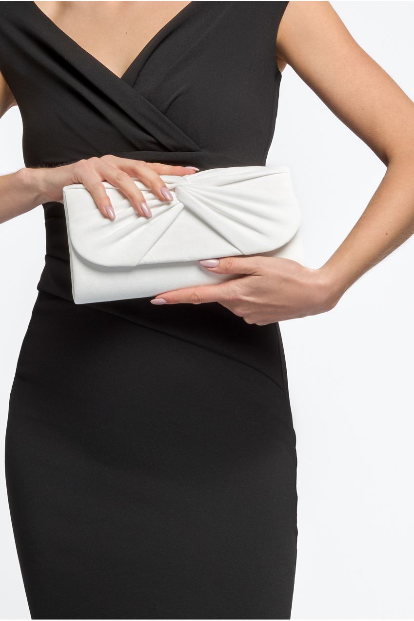 White Suede Clutch Bag With Knot Detail ALJ2724