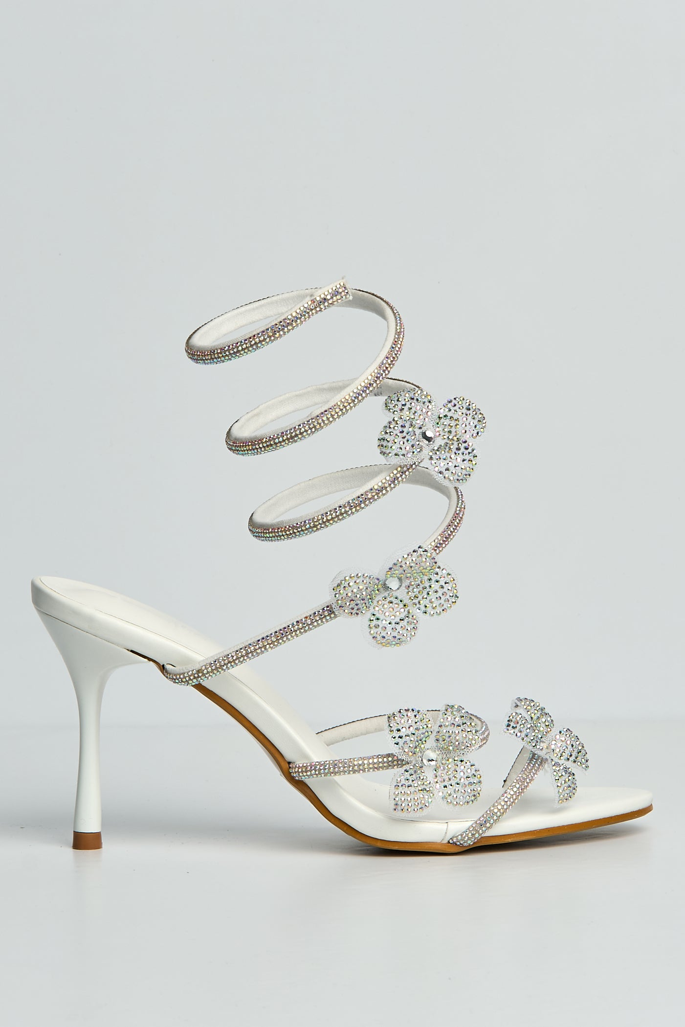 Avaia Flower Detail Diamante Heeled Sandals In White DYD2005-28-WHT