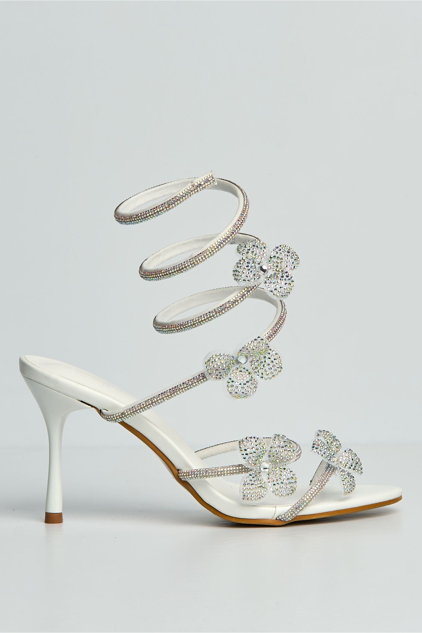 Avaia Flower Detail Diamante Heeled Sandals In White DYD2005-28-WHT