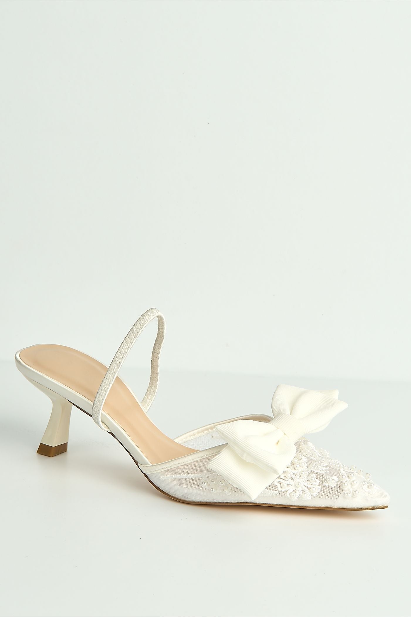 Seren Embellished Mesh And Bow Slingback Court Shoes In Ivory LOLA5251-IVR