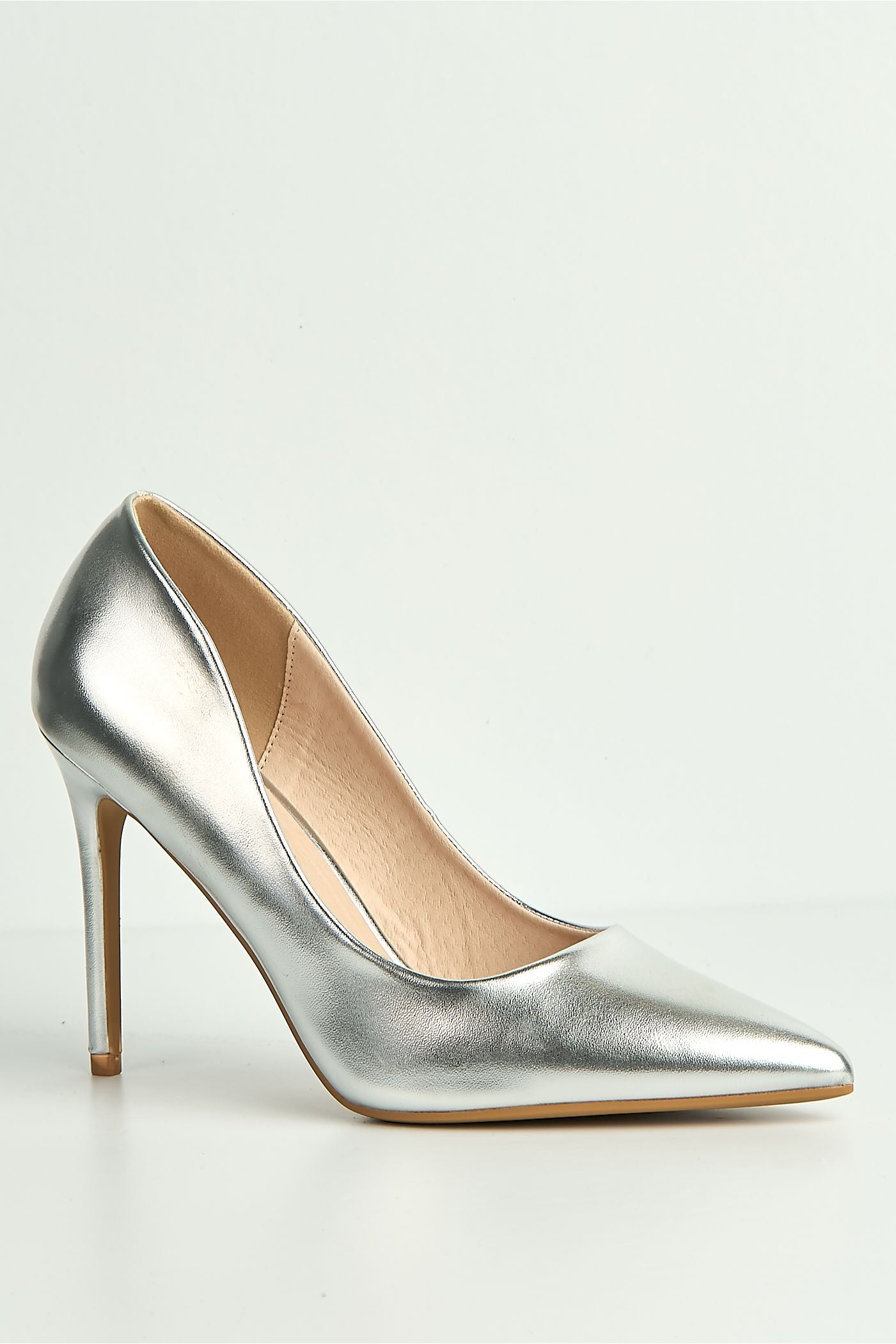Mila High Stiletto Faux Sued Heel Court Shoe In Silver NF-493-SVR