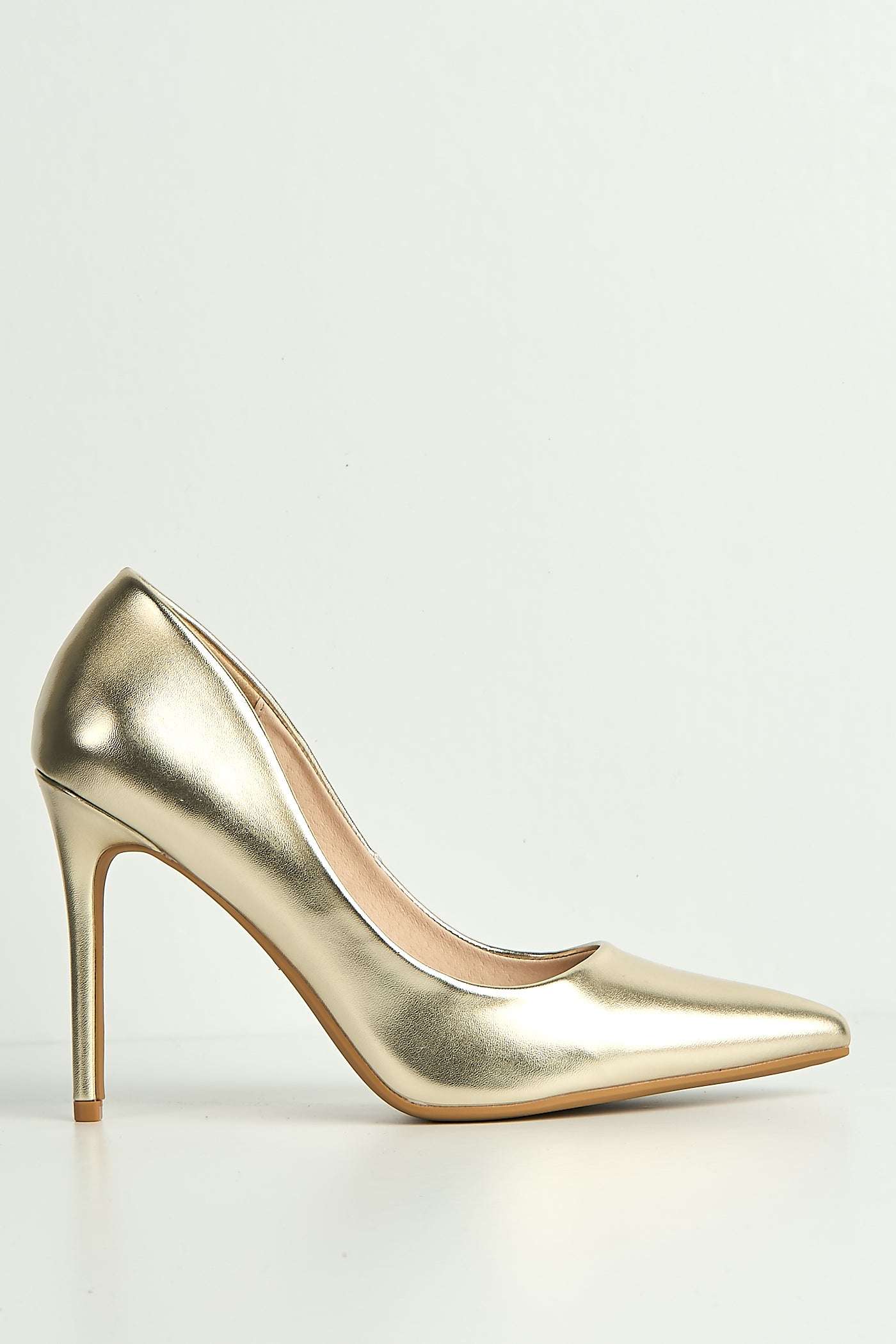 Mila High Stiletto Faux Sued Heel Court Shoe In Gold NF-493-GOL