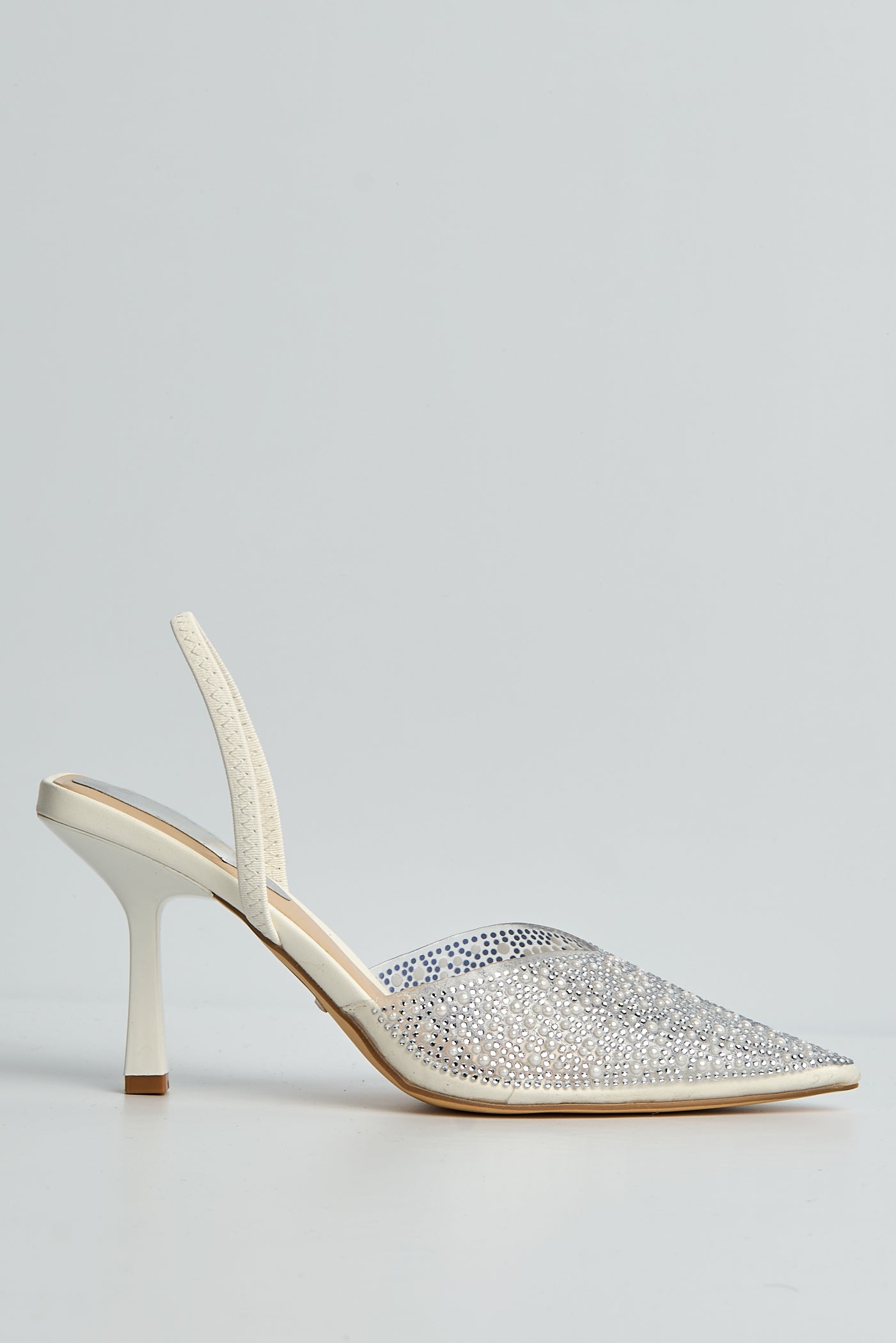 Kiana Diamante Embellished Sling Back Pointed Toe Court Shoes In White SALADO32-WHT