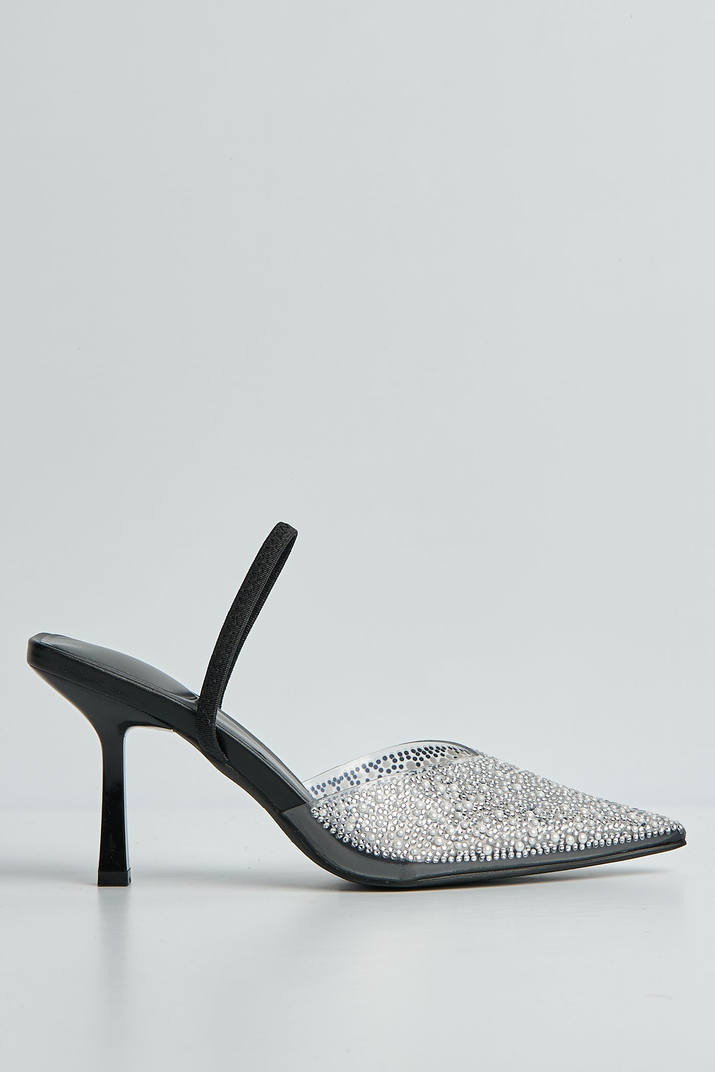 Kiana Diamante Embellished Sling Back Pointed Toe Court Shoes In Black SALADO32-BLK