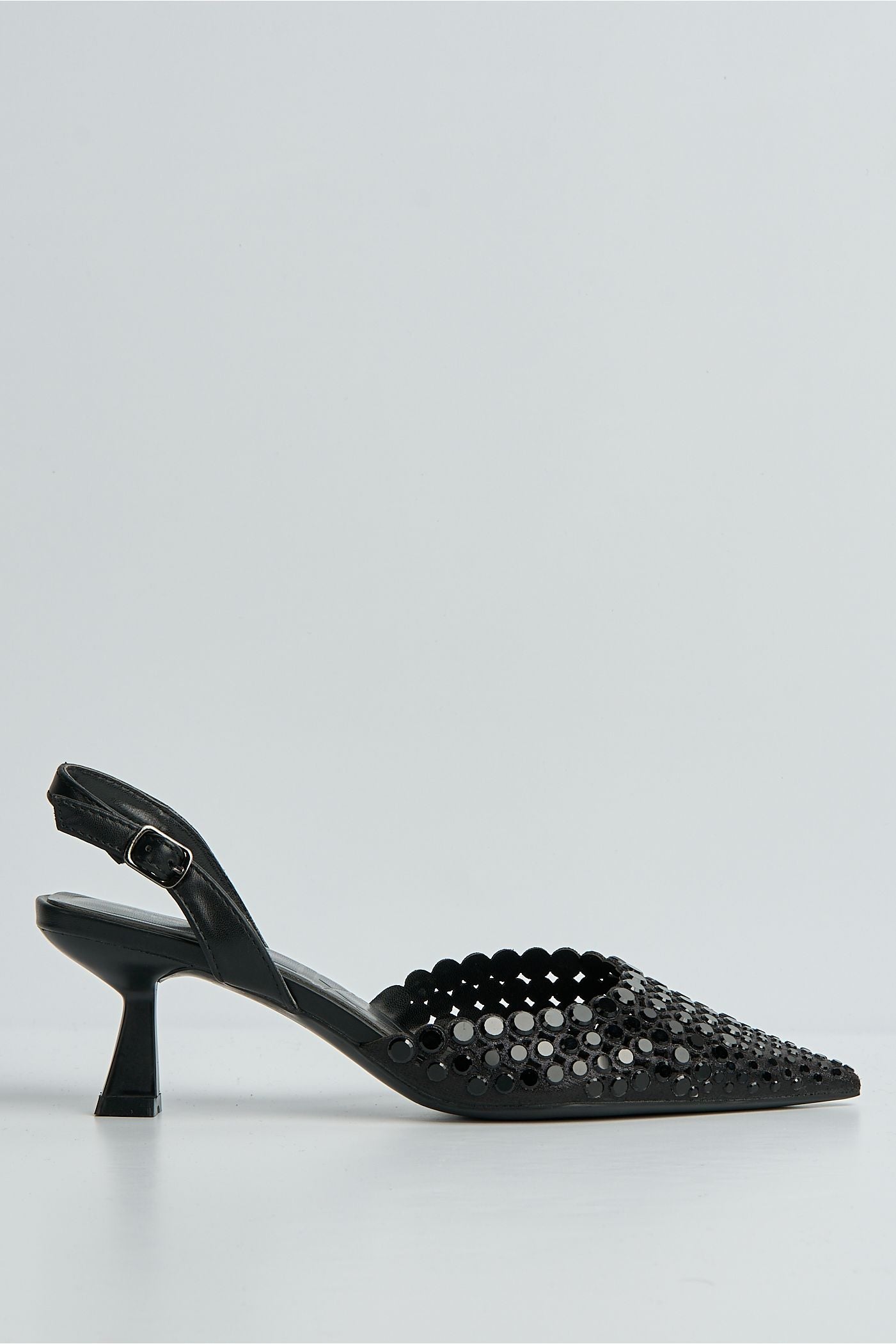 Giovanna Mirror Encrusted Slingback Court Shoes In Black 503-27-BLK