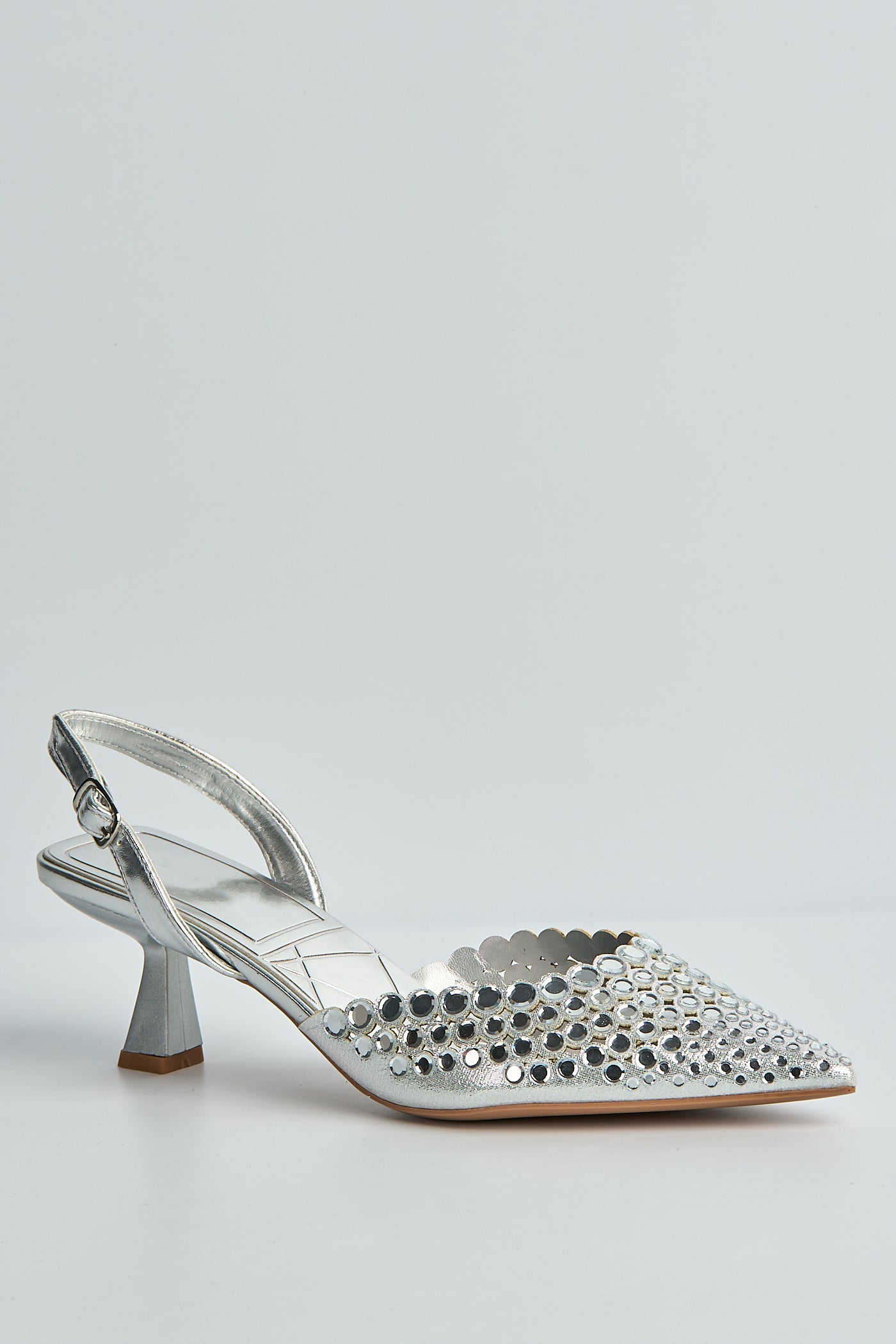 Giovanna Mirror Encrusted Slingback Court Shoes In Silver 503-27-SVR