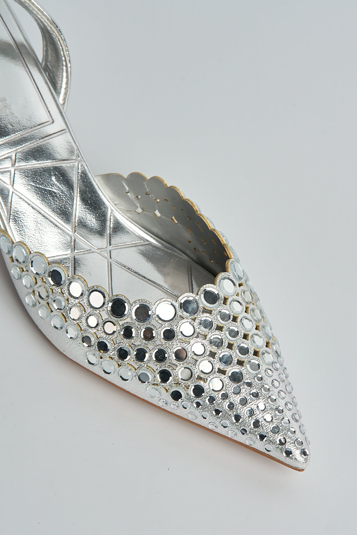 Giovanna Mirror Encrusted Slingback Court Shoes In Silver 503-27-SVR