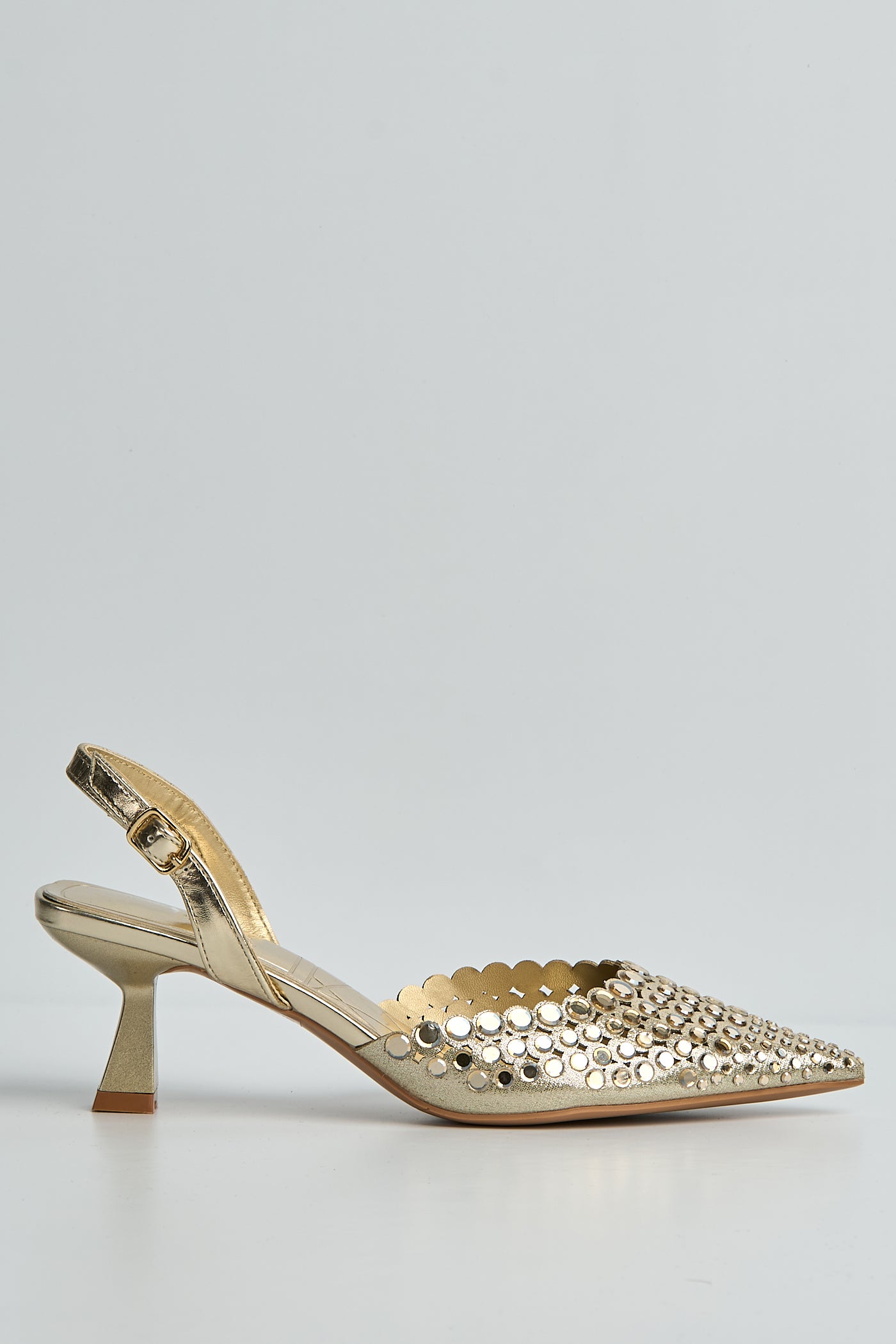 Giovanna Mirror Encrusted Slingback Court Shoes In Gold 503-27-GOL