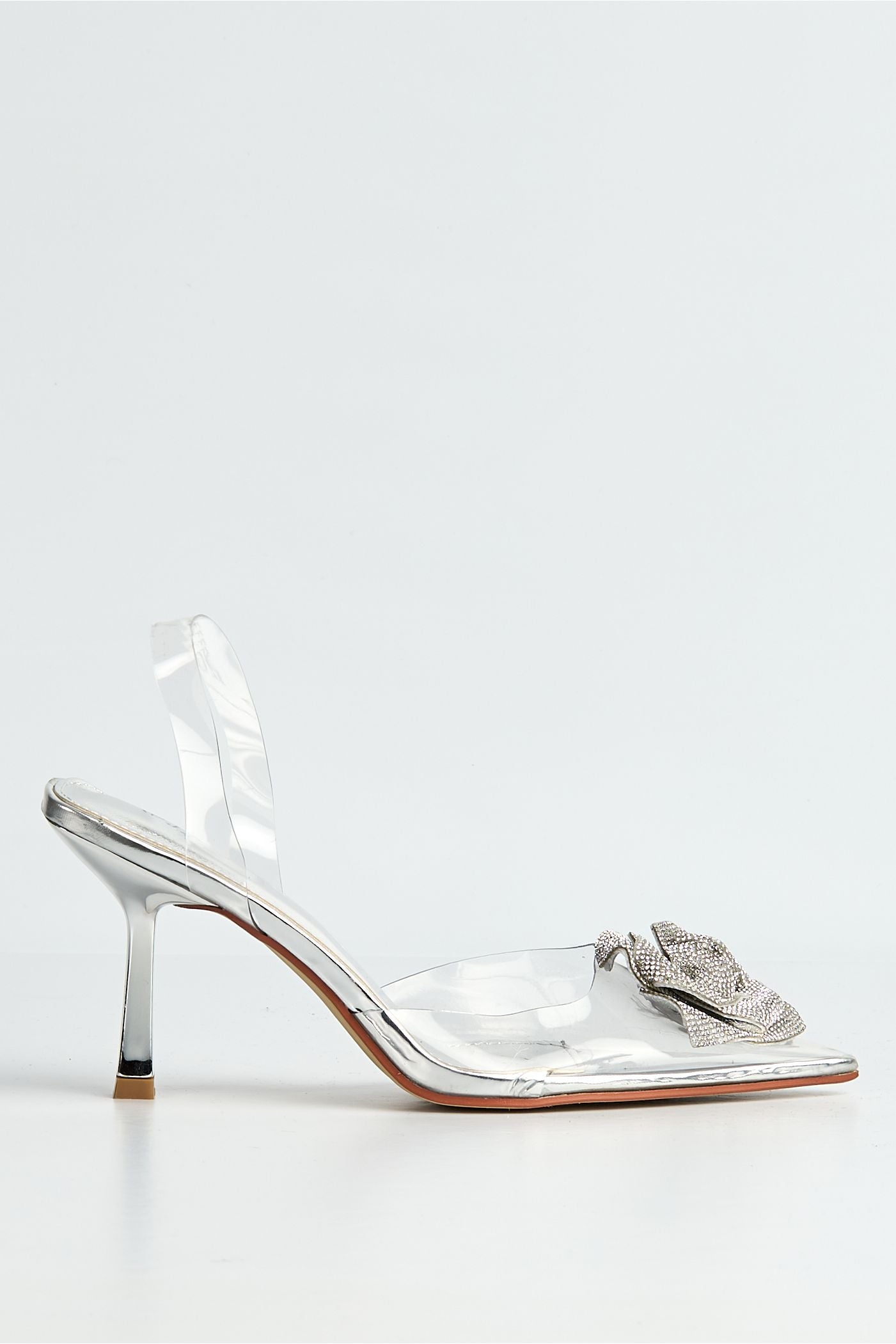 Rosela Diamante Rose Detail Pointed Toe Perspex Heels In Silver GT-1-SVR