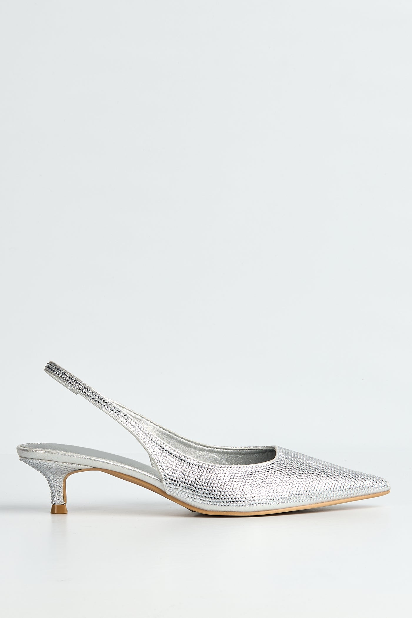 Celeste Diamante Embellished Slingback Low Heel Court Shoes In Silver P-1404-SVR