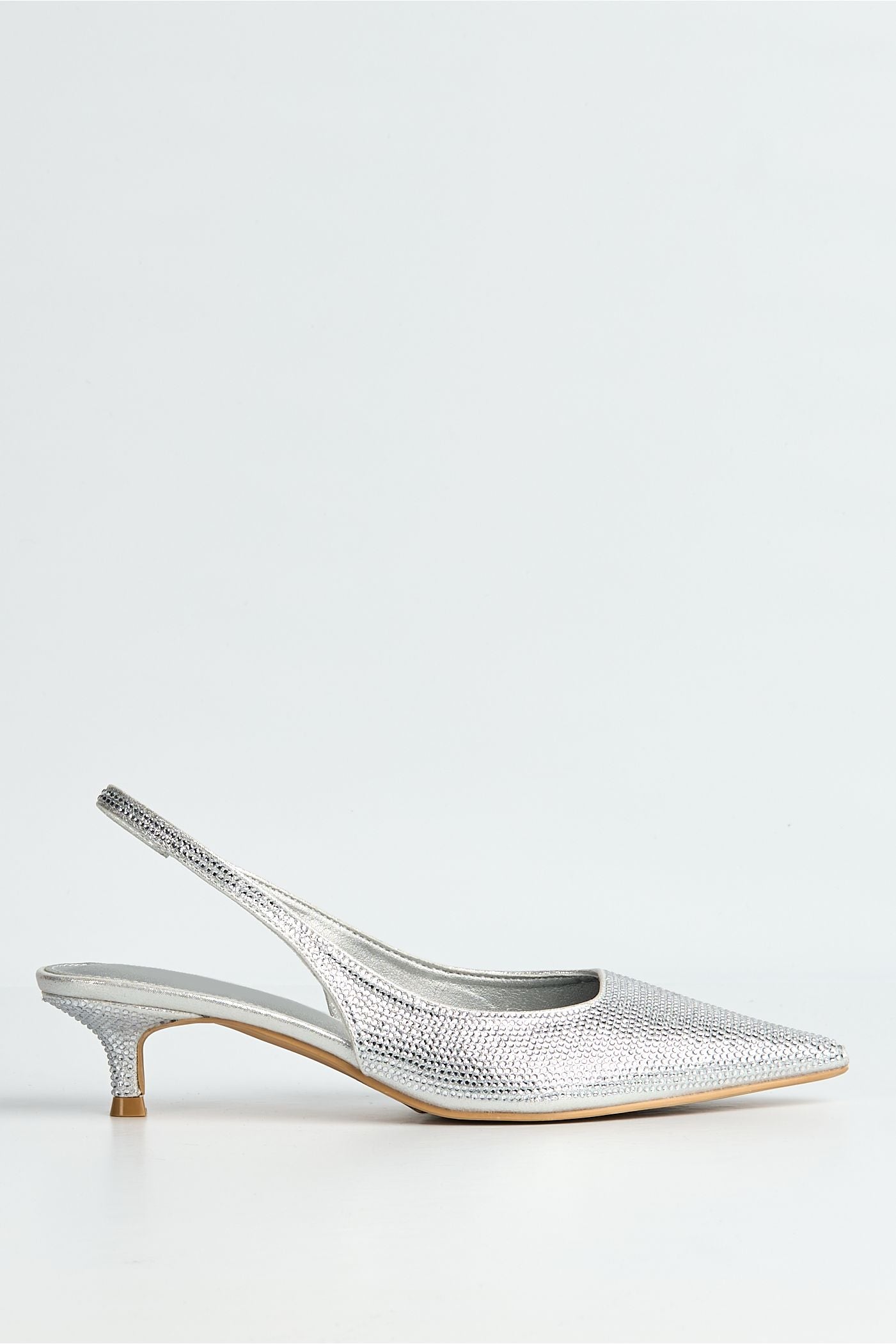 Celeste Diamante Embellished Slingback Low Heel Court Shoes In Silver P-1404-SVR