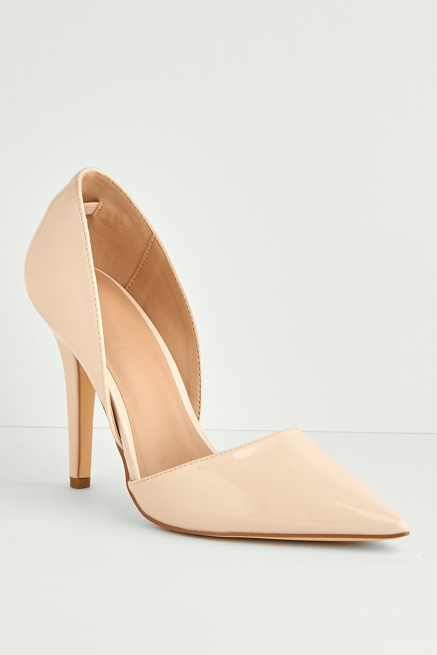 Milaya Cut-out Side Pointed Toe Court Shoes In Nude Patent C-356-NUDPT