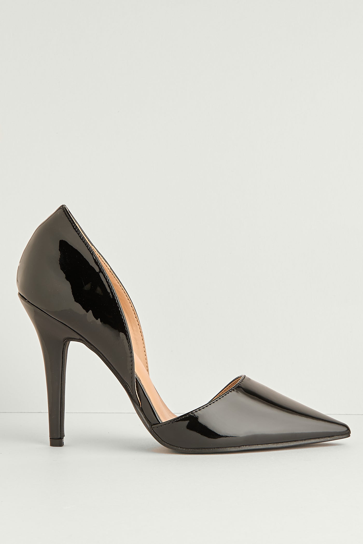 Milaya Cut-out Side Pointed Toe Court Shoes In Black Patent C-356-BLKPT
