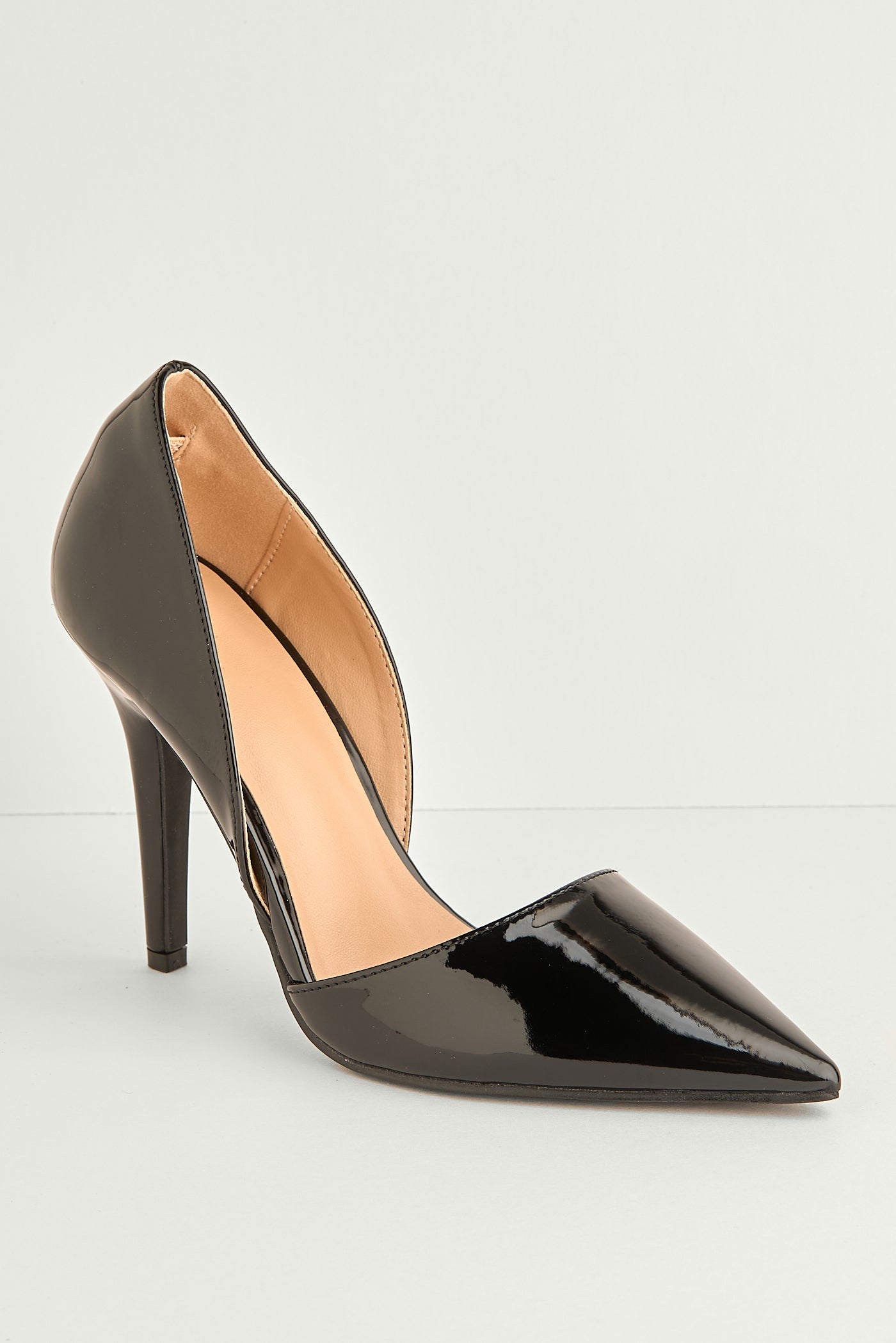 Milaya Cut-out Side Pointed Toe Court Shoes In Black Patent C-356-BLKPT