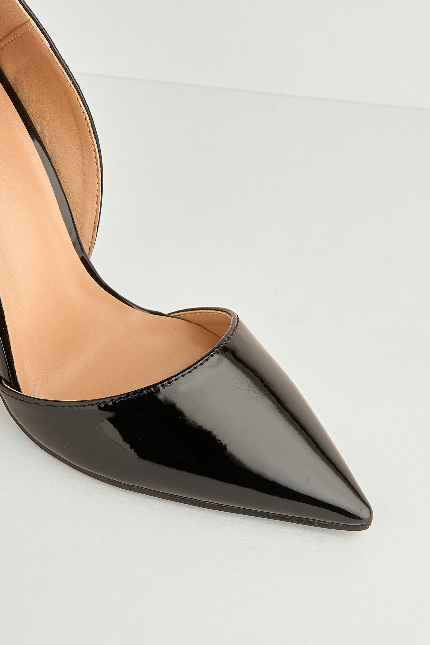 Milaya Cut-out Side Pointed Toe Court Shoes In Black Patent C-356-BLKPT