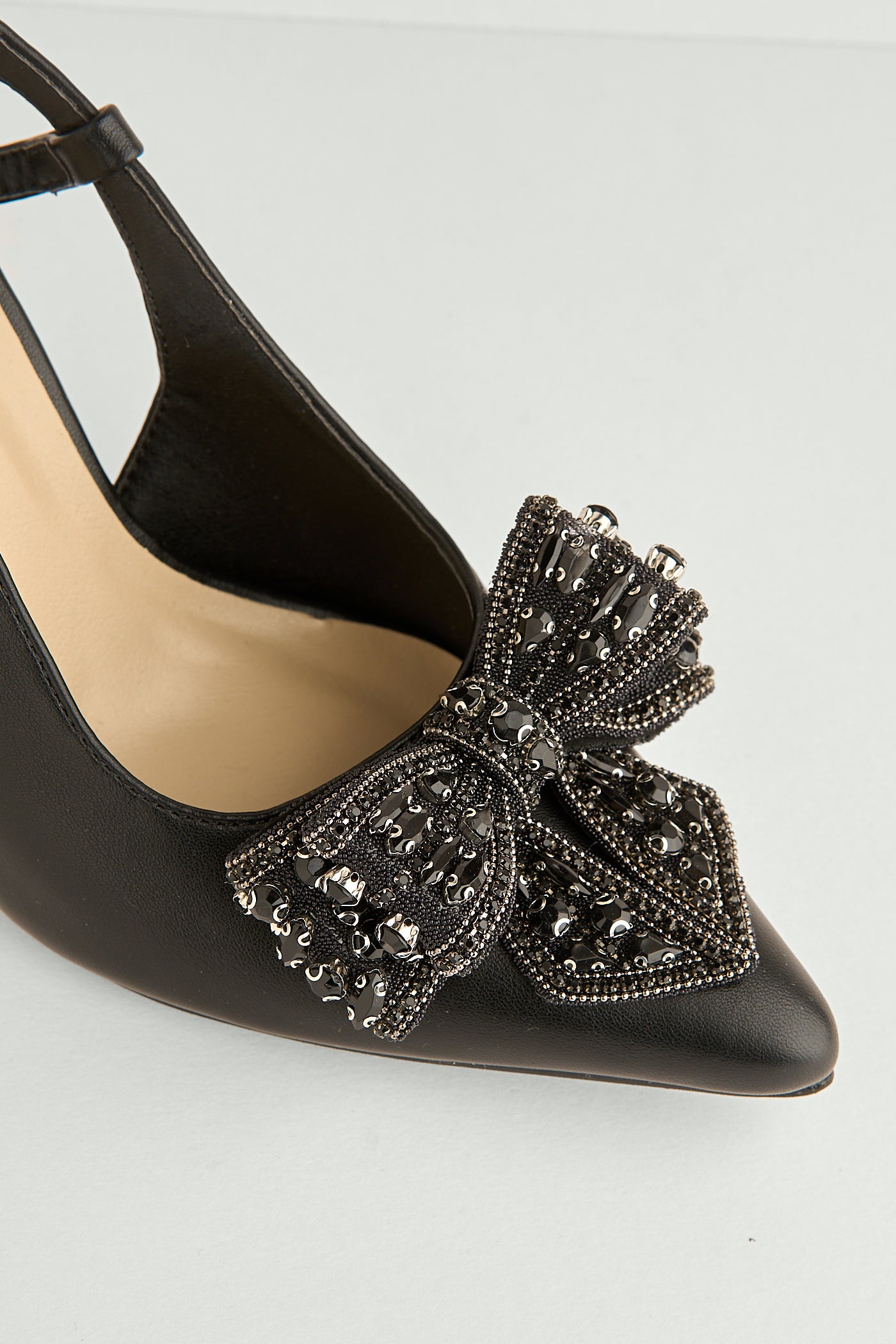 Celia Diamante Bow Pointed Toe Slingback Court Shoes In Black DOVER61-BLK