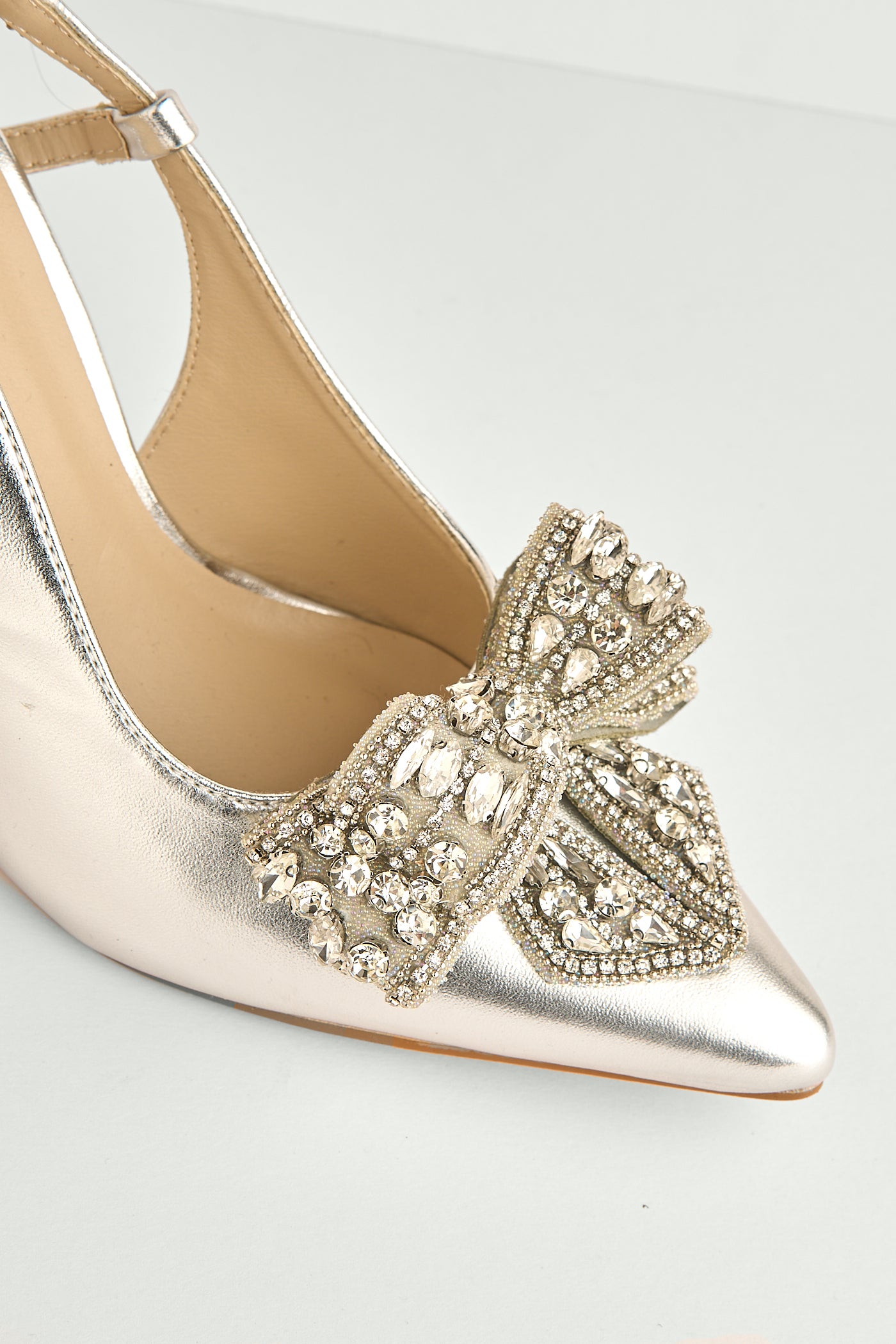 Celia Diamante Bow Pointed Toe Slingback Court Shoes In Silver DOVER61-SVR