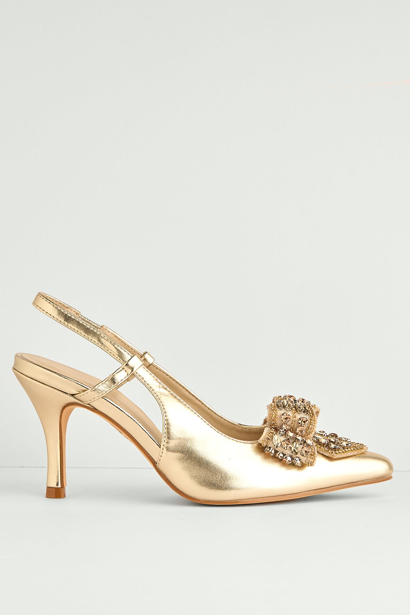 Celia Diamante Bow Pointed Toe Slingback Court Shoes In Gold DOVER61-GOL