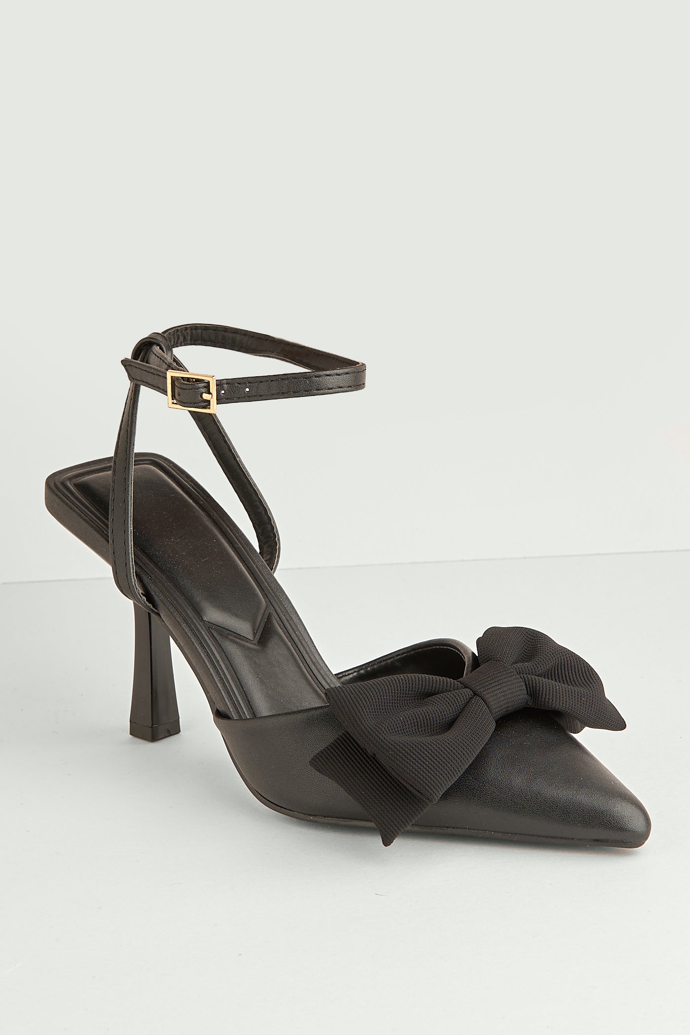 Alua Bow Detail Anklestrap Court Shoes In Black SALADO99-BLK