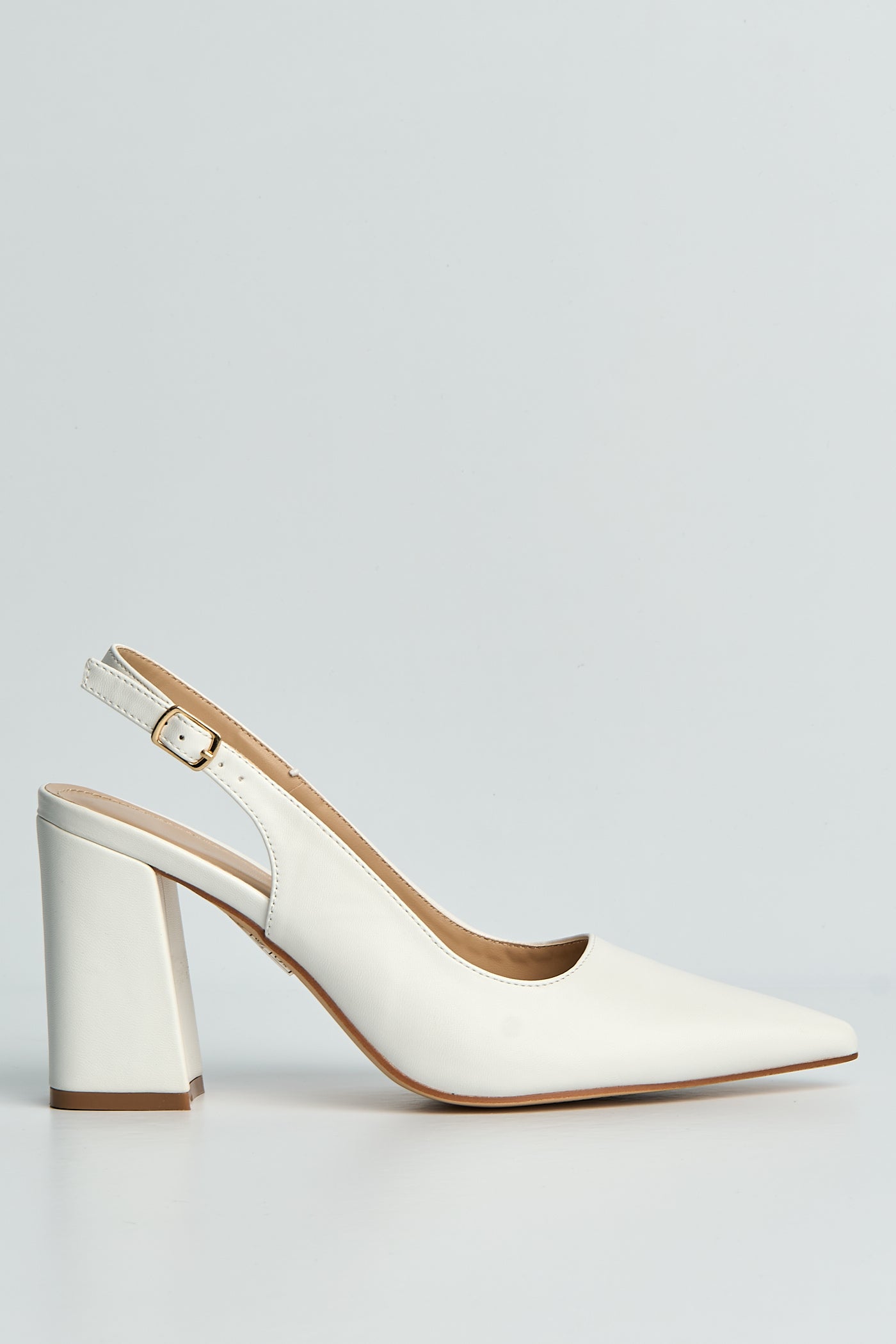 Kayra Pointed Toe Slingback Block Heel Court Shoes In White PU HOGAN1-WHTPU