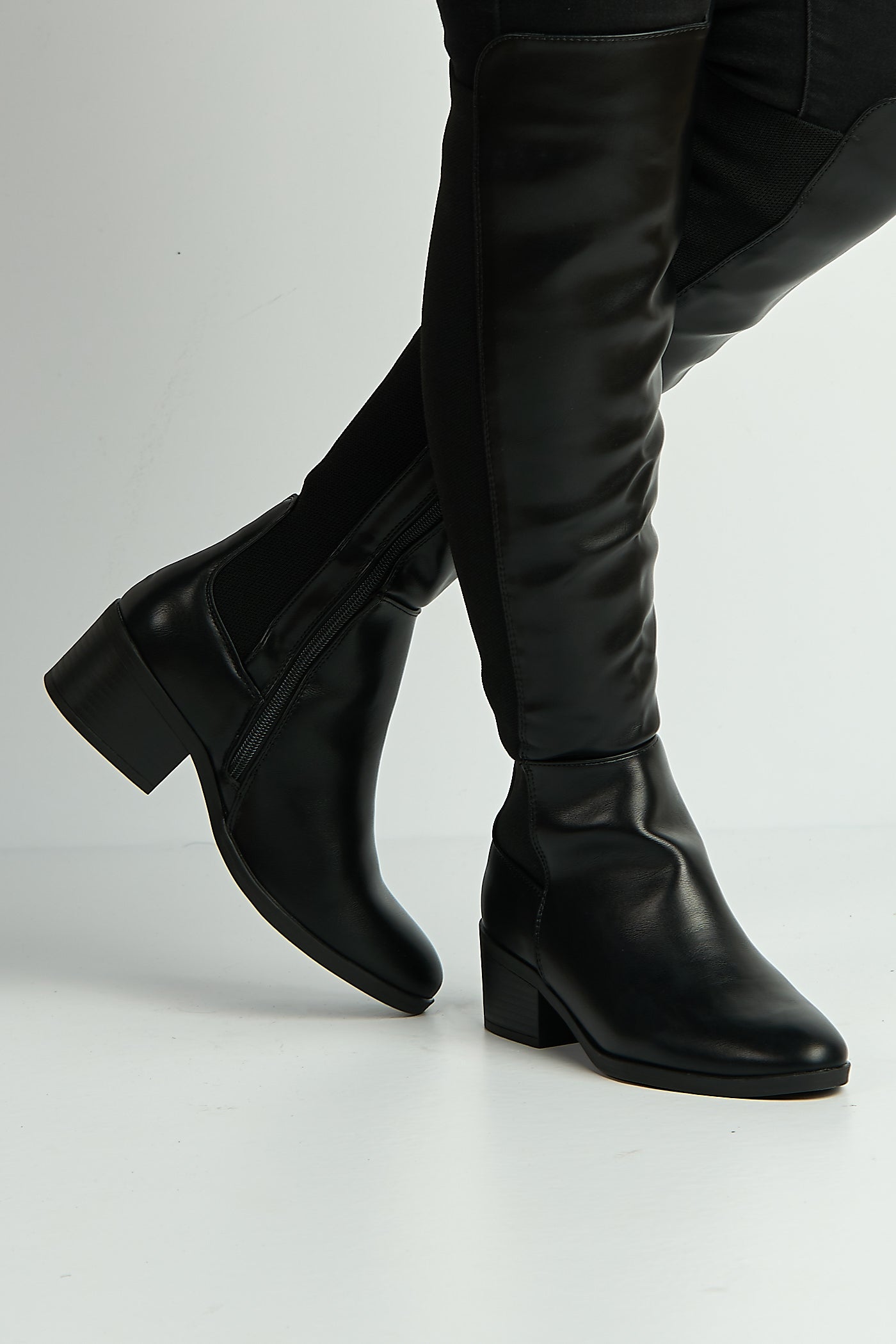 Lira Elastic Back Gusset Low Heel Calf Boots In Black Matt BELLINI1-BLKMT