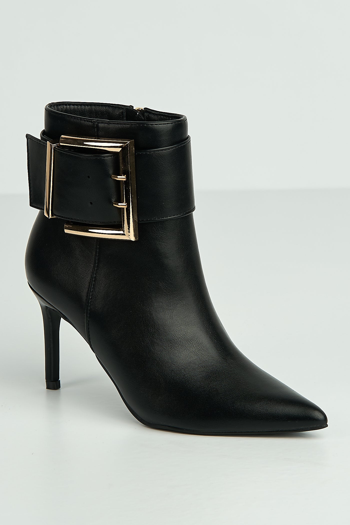 Daphne Gold Buckle Detail Pointed Toe Ankle Boots In Black X118-A6-BLK