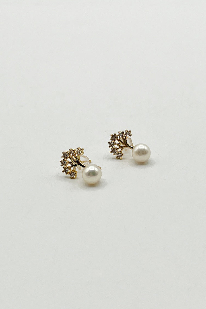 Pearl Stud Earring With Diamante Tree In Gold - Gift Boxed JE315924