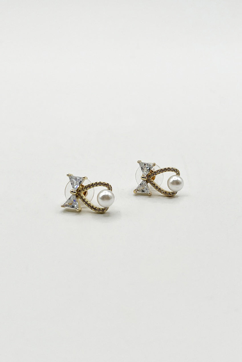 Studded Bow Earrings With Hanging Pearl In Gold - Gift Boxed JE316724
