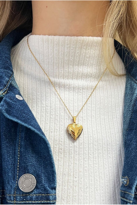 Large Heart Locket Necklace In Gold by SVNX