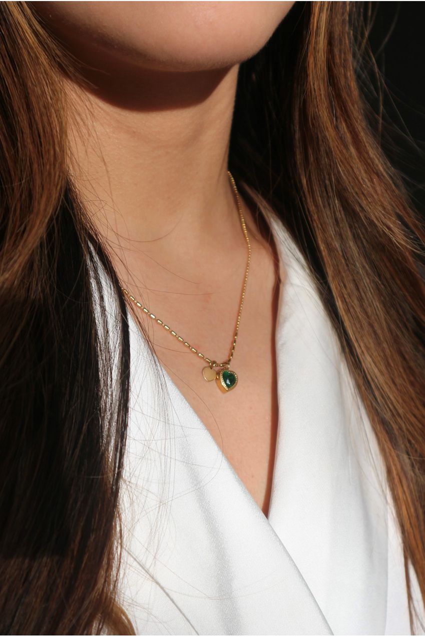 Emerald Green Heart Necklace In Gold JE400324