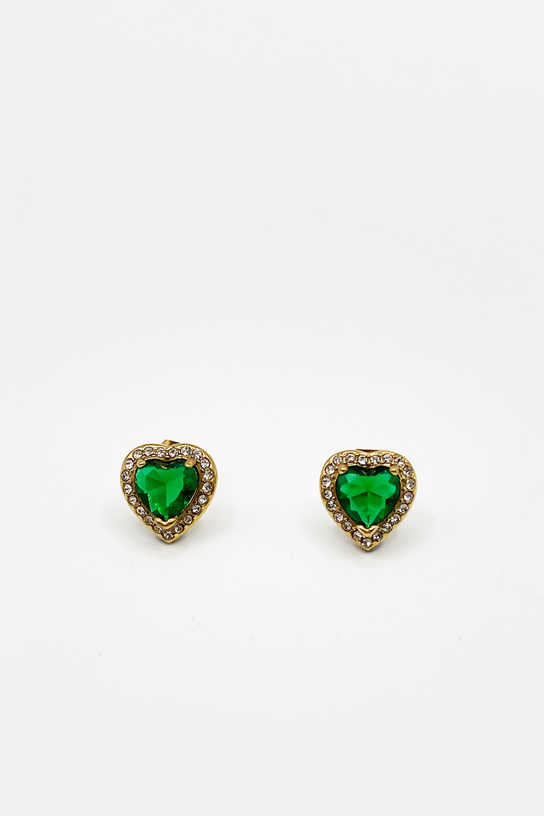 Emerald Green Diamante Heart Necklace & Earrings Set In Gold - Gift Boxed JE400424