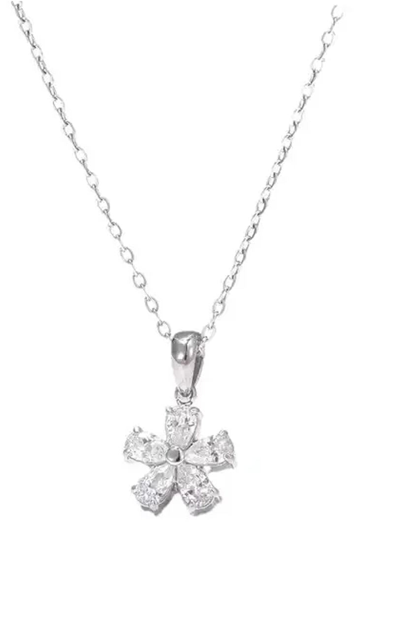 Floral Crystal Pendant Necklace In Silver JE401821
