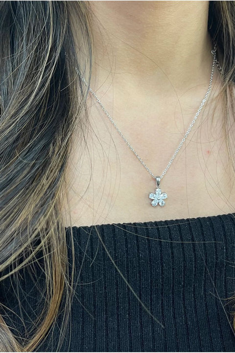 Floral Crystal Pendant Necklace In Silver by SVNX