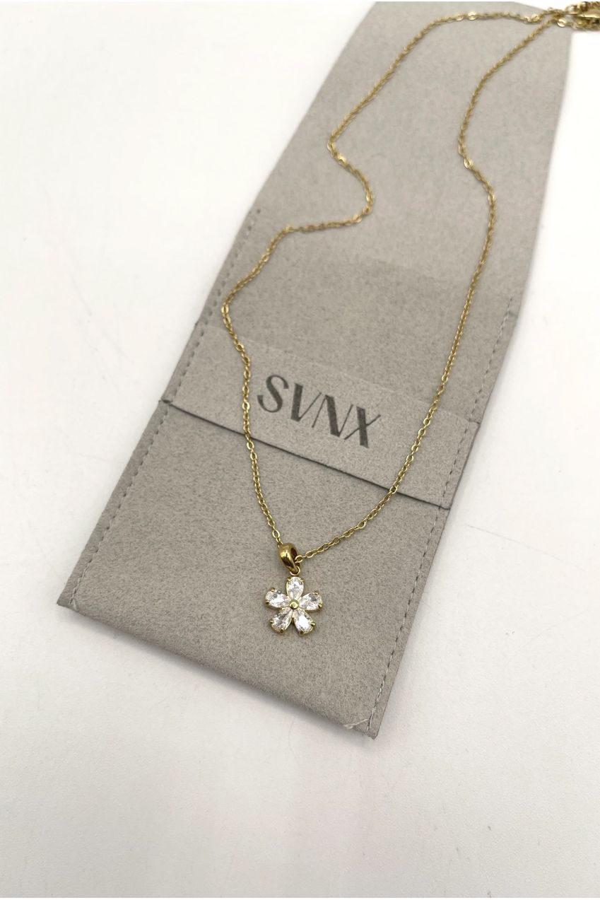 Floral Crystal Pendant Necklace In Gold JE401824