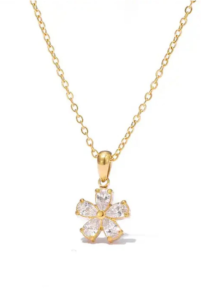 Floral Crystal Pendant Necklace In Gold JE401824