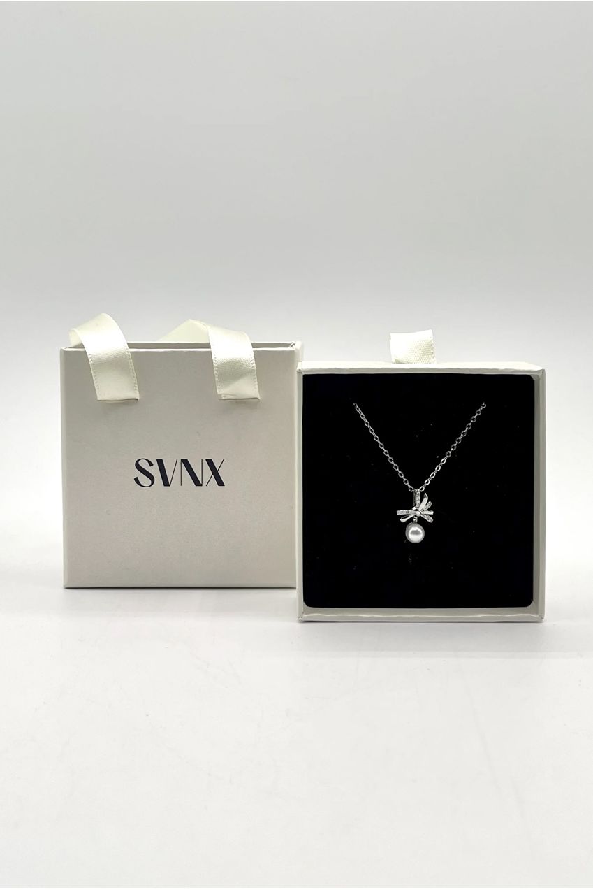 Dainty Bow Pearl Pendant Necklace JE402621