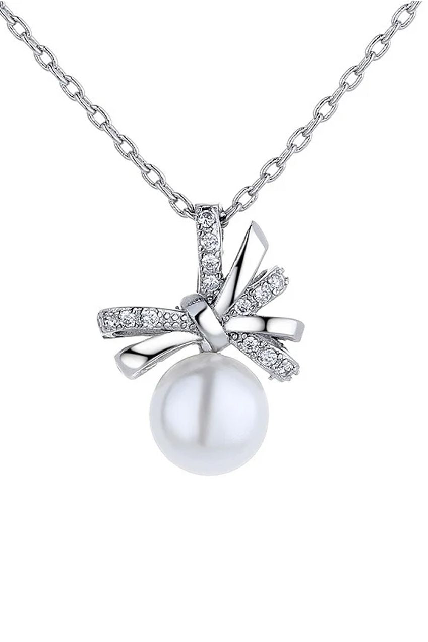 Dainty Bow Pearl Pendant Necklace JE402621