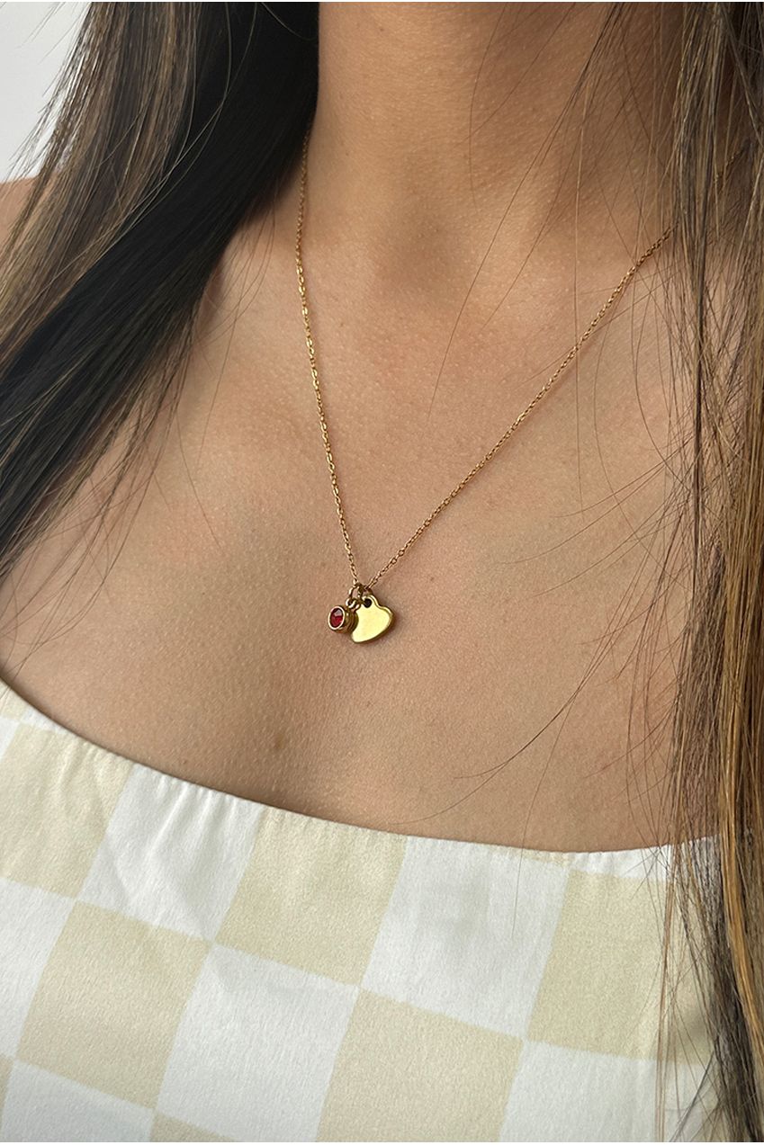 Mini Heart & July Birthstone Necklace In Gold - Gift Boxed JE405824