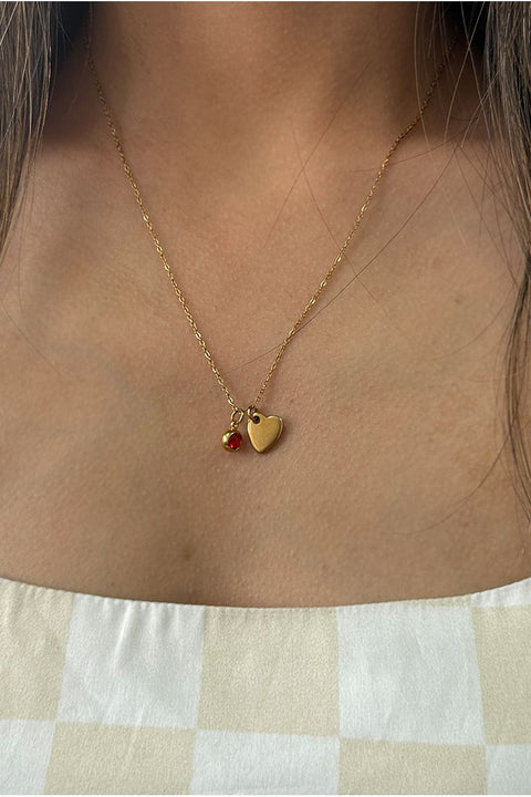 Mini Heart & July Birthstone Necklace In Gold - Gift Boxed by SVNX