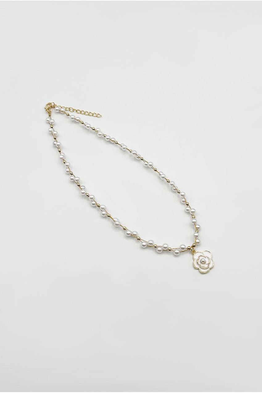 Pearl Chain Necklace With Camellia Pendant - Gift Boxed JE406607