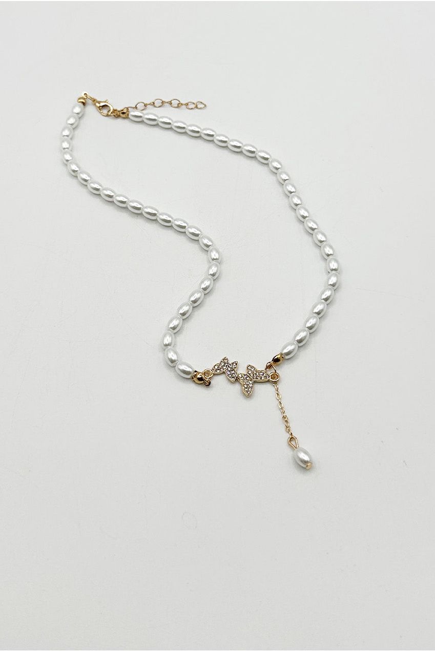 Pearl Chain Necklace With Butterfly Pendant - Gift Boxed JE406807