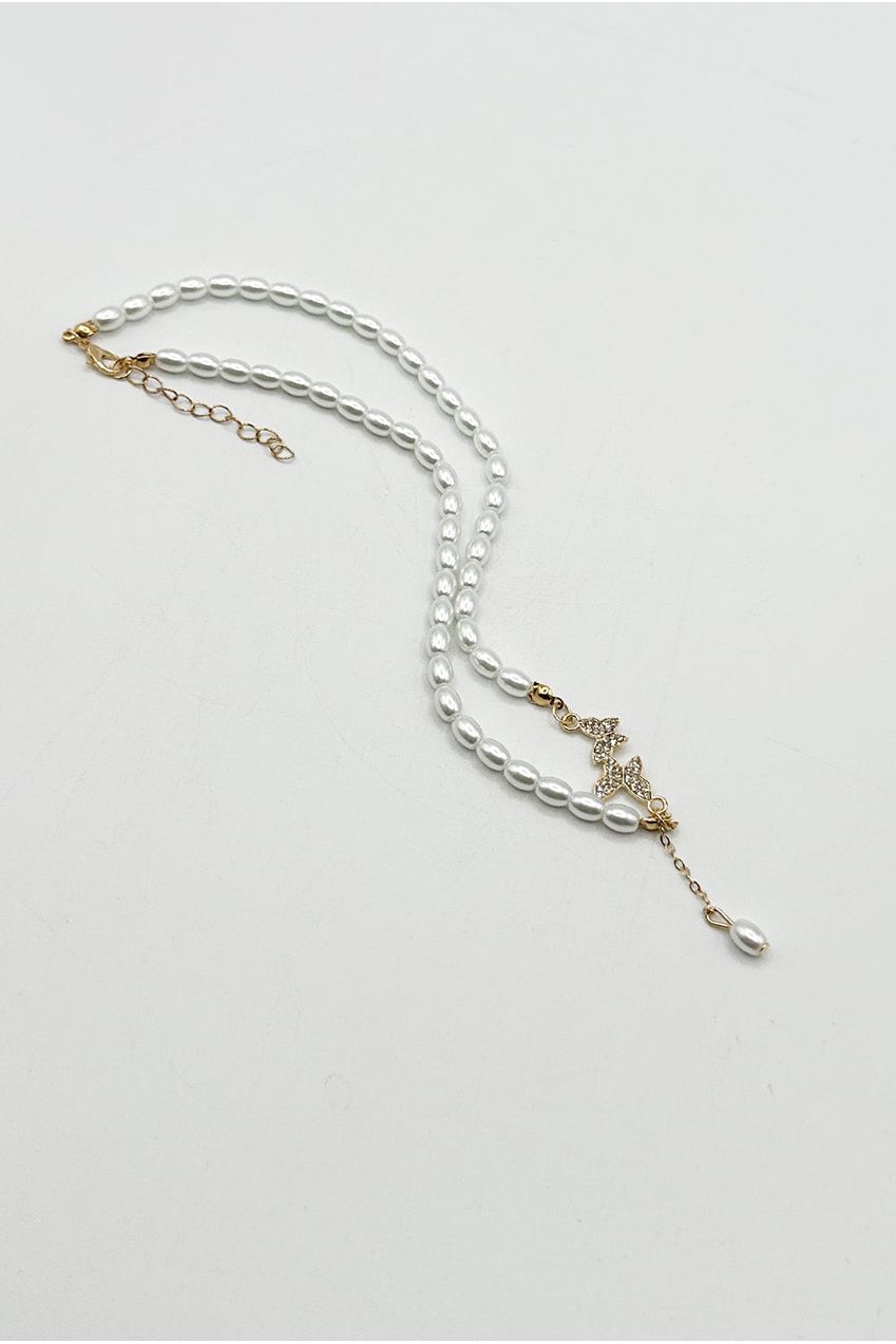 Pearl Chain Necklace With Butterfly Pendant - Gift Boxed JE406807