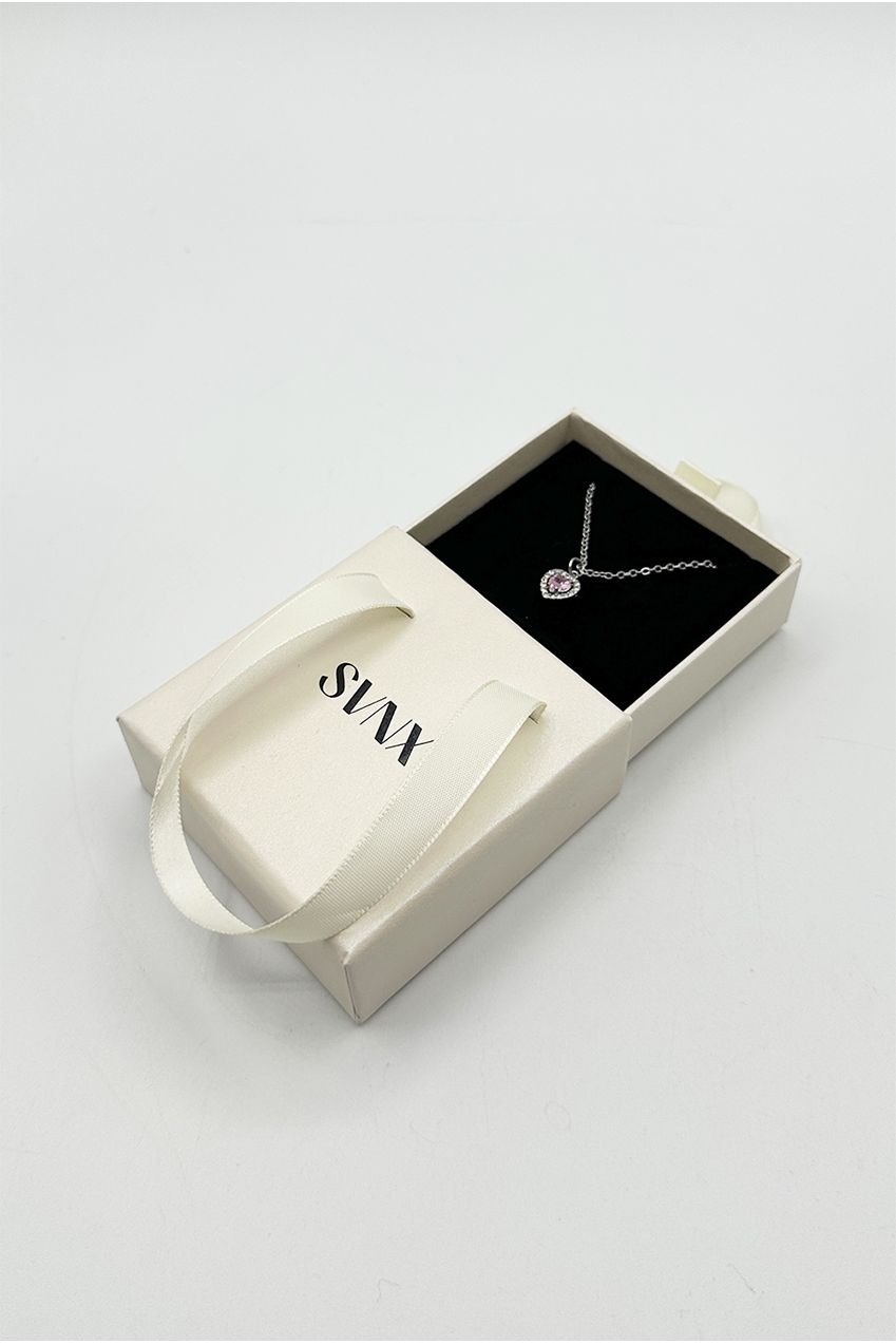 Pink Crystal Heart Pendant Necklace In Silver - Gift Boxed JE410009